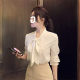 Office worker high-end white bow tie satin long-sleeved shirt for women 2025 spring and autumn commuting OL shirt
