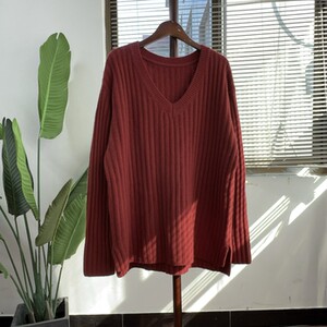 
Special offer high quality pure wool untied solid color V-neck sweater women's loose lazy style knitted sweater top