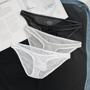 
2-pack men's briefs with low waist narrow edge sexy ice silk thin U convex cool breathable solid color underwear free shipping