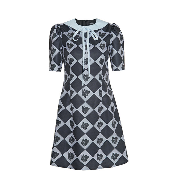 XUNRUO Xunruo designer brand preppy skirt rhombus rabbit print doll ...