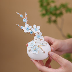 Jingdezhen Ceramic White Blue Plum Blossom Hydroponic Vase Set Exquisite Ornaments Car Tea Table Living Room Decoration Gifts