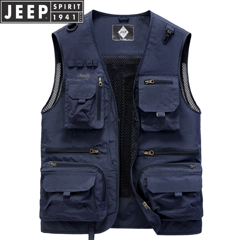 Jeep Men's Outdoor Lightweight Photography Vest Summer Casual Multi-Pocket Fishing  Mesh Vest