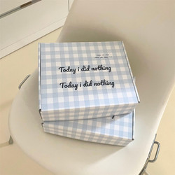 LAOSHU Copyright Model ins Korean-Style Blue Checkered English Box Airplane Box Reinforced Underwear Hair Tie Express Delivery Packaging Box Paper