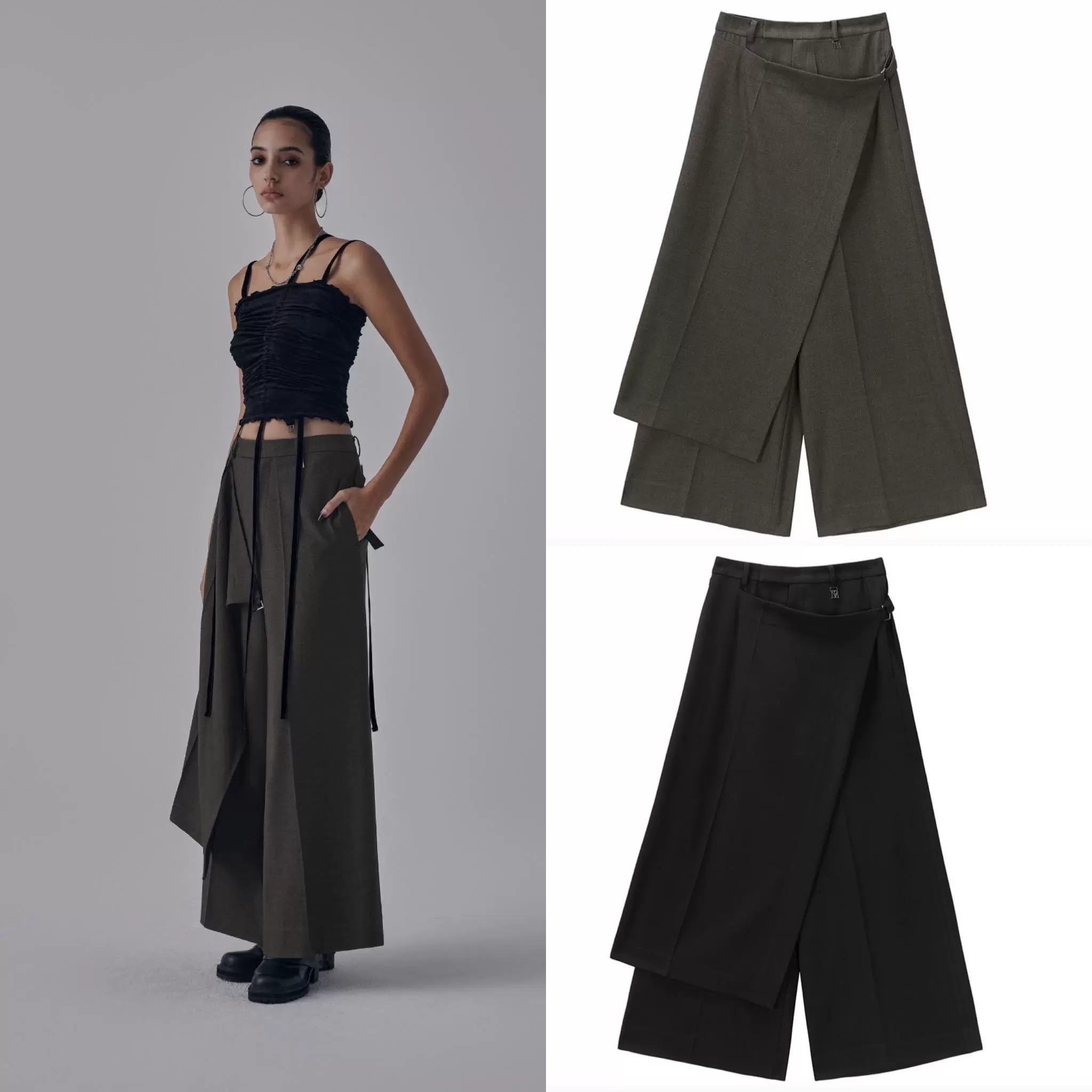 [TREEMINGBIRD]韓国人気◆See-Through Strap Wrap Pants◆追跡可 See-Through Strap Wrap Pants [ Black ] - 감도 깊은 취향
