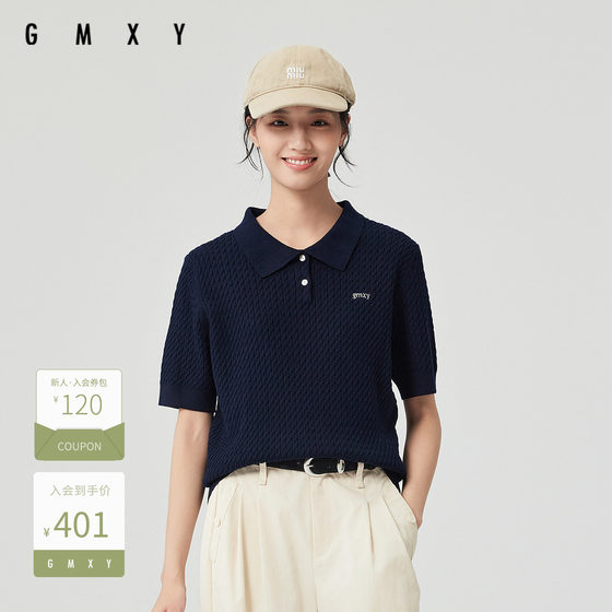 
Ancient wood Xiyang simple casual pullover polo shirt for women 2025 spring age-reducing loose top GS510034017