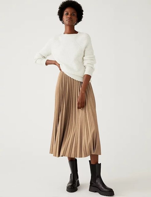 British single spring and summer new suede pleated side invisible zipper vertical elegant casual skirt mid-length women
