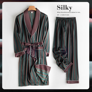 
Victoria men's nightgown spring and autumn thin mulberry silk pajamas set high-end silk long bathrobe men