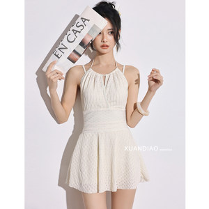 
[Coconut Milk Almond] Swimsuit Summer 2025 New Pure Lust Style Small Breast Conservative One-piece Skirt Style Covering Flesh Slimming Swimsuit