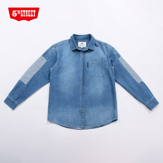 
5th street men's fashion loose spliced long-sleeved denim shirt 630801-233B4