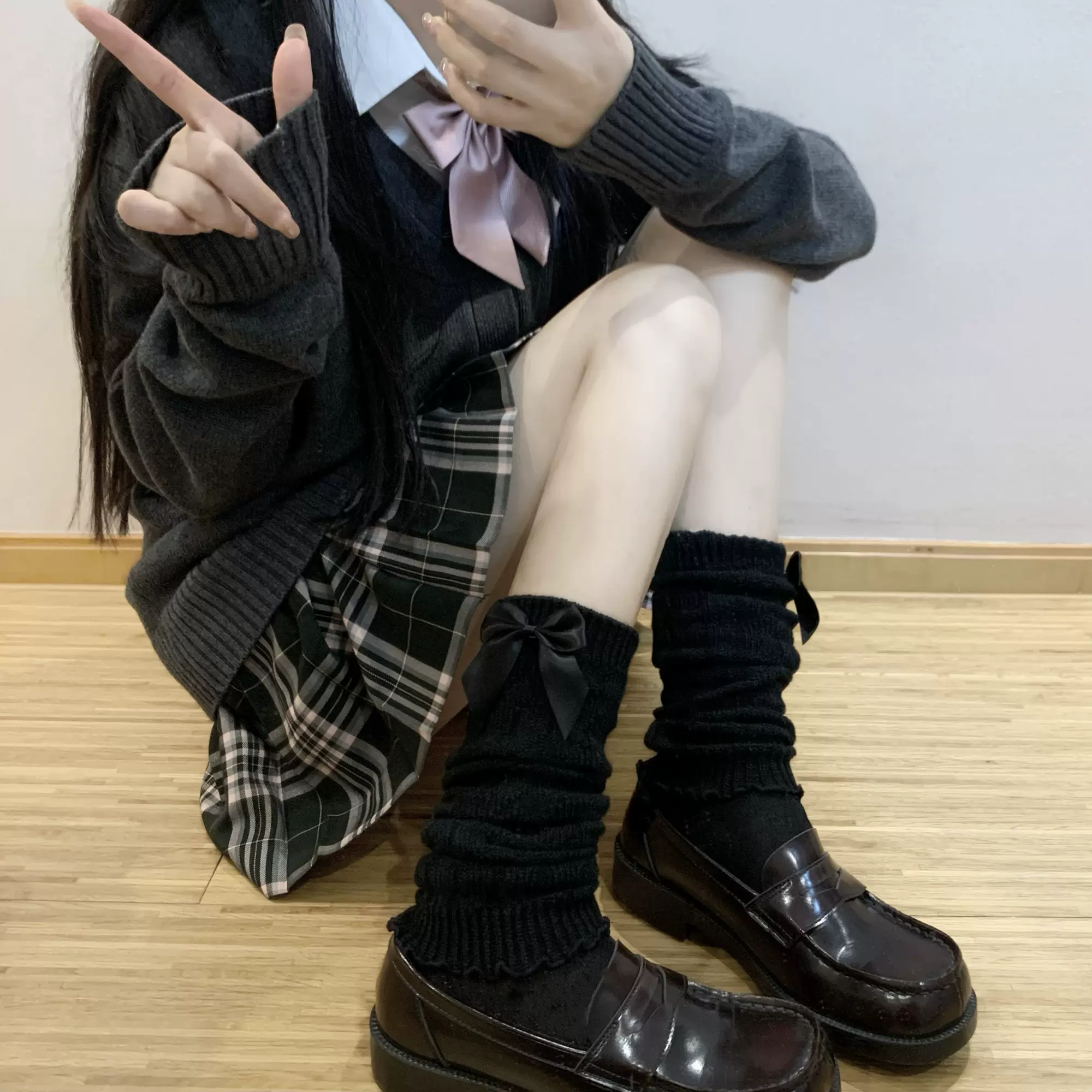 满2双包邮日系可爱蝴蝶结lolita软妹jk制服少女堆堆袜大象袜手套