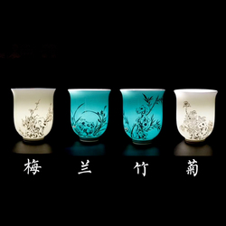 Huaxiangyuan Tea Set Plum, Orchid, Bamboo And Chrysanthemum Personal Cup Set Of 4 Cups