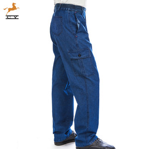 Summer thin pocket denim worker pants male wear -resistant cotton welded pants pants
