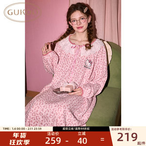 
Gukoo/Gutshell Nightgown Disney Series Pure Cotton Long Sleeve Spring and Autumn Women's Home Clothing Leopard Print Can Be Weared Outside
