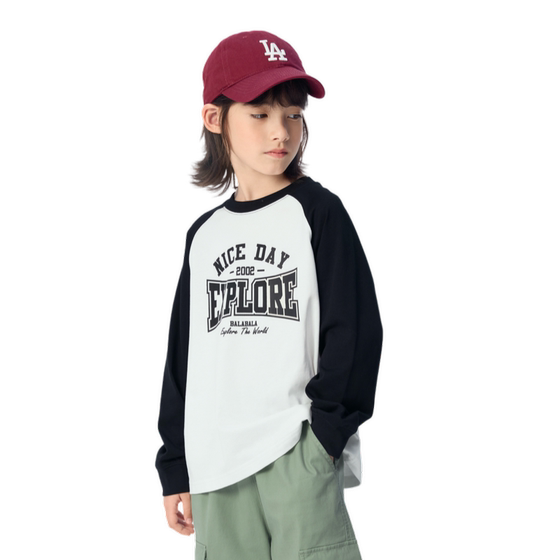 
Balabala children's clothing children's long-sleeved T-shirt bottoming spring and autumn clothing for boys and girls raglan sleeves quick-drying pure cotton tops trendy