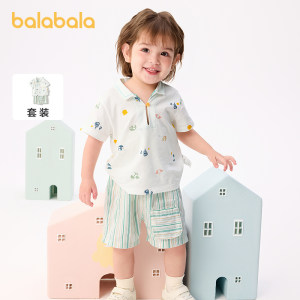 Balabala children's clothing boys short-sleeved suit baby summer clothes 2026 casual two-piece set fashionable and versatile Western style
