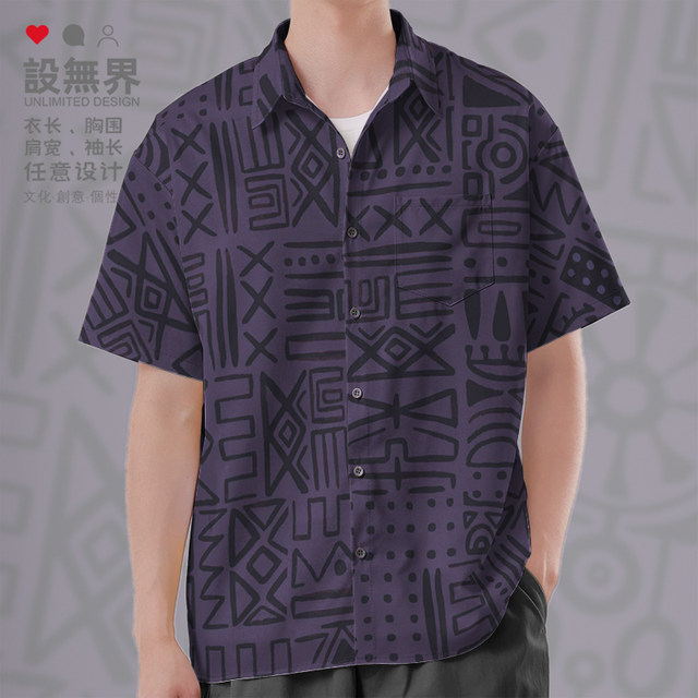 Boho Totem Minority Style Large Size Short Sleeve Shirt Men's and Women's Flowers Shirt Settings Without Border