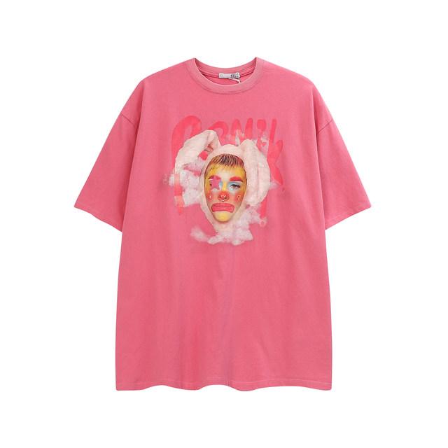 KKBBU printed clown pink short-sleeved men's and women's loose t-shirt ...