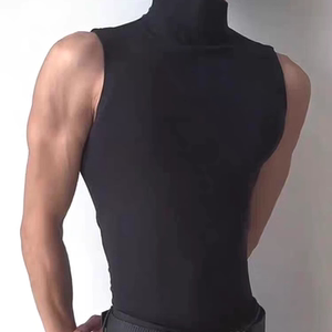 
American tough guy ice oxygen cotton thigh neck vest muscular men's tight elastic sleeveless T-shirt cool thin sports bottoming waistcoat