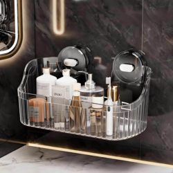 Suction Cup Storage Rack for Kitchen, Bathroom, and Restroom, No-Drill Wall-Mounted Storage Solution, Washbasin Storage Box