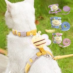 Cat leash for walking cats, special for preventing break-away when going out, special for pet dogs to walk kittens with I-shaped cute chest