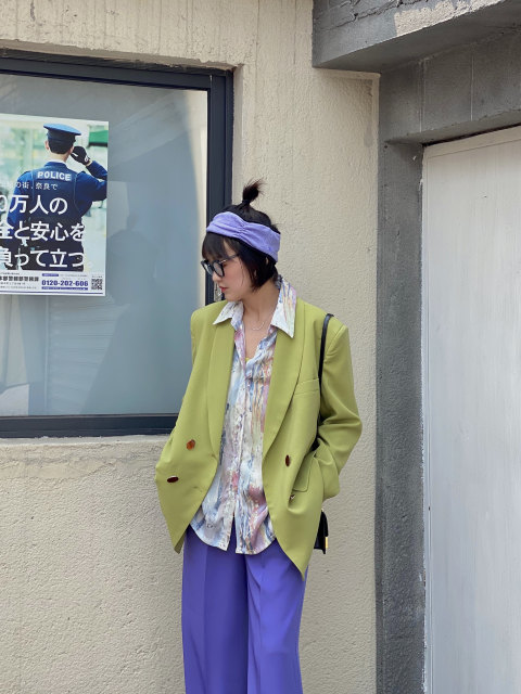 Avocado color loose simple design casual suit retro vintage lazy slim ...