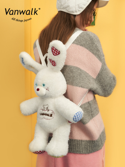 Vanwalk Planet Rabbit Plush Backpack - Cute 3D Animal Shoulder Bag