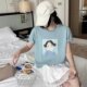 American retro sweet cartoon character pattern printed short-sleeved T-shirt for women in summer design gray white top