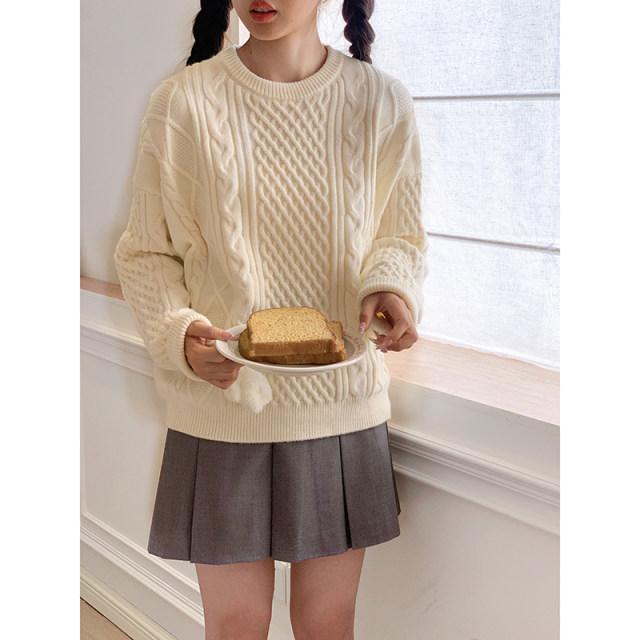 Tokyo 2019 jk lazy style solid color sweet college twist pullover knitted sweater for the inside can be worn outside for spring women