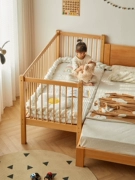 Jin Duoxi Giường trẻ em bằng gỗ nguyên khối Giường ghép có lan can chiều cao Giường cũi mở rộng Giường nhỏ gỗ sồi Giường ghép lớn