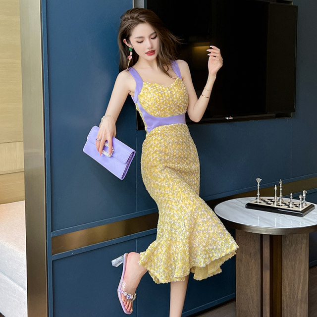 Sweet Elegant Floral Bow Suspenders Dress Women Spring Summer Slim Fit Slim Fit Mid Length Dress main image 0