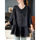 Baoshili round neck seven-quarter sleeve jacquard spliced ​​chiffon shirt 2025 spring temperament button casual fashionable shirt women