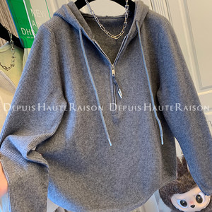 
DHR American style half-zip hooded sweater sweater bottoming shirt loose inner top for women 2025 winter wear