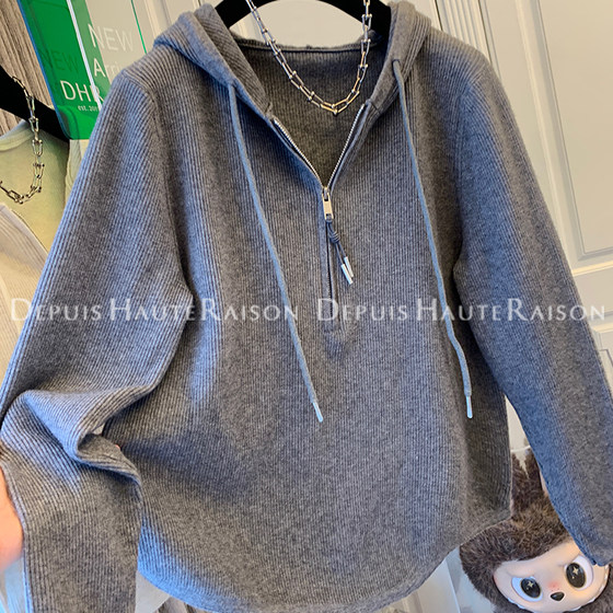 
DHR American style half-zip hooded sweater sweater bottoming shirt loose inner top for women 2025 winter wear