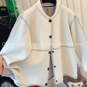 
DHR high-end and super nice French fragrant topstitch sweater sweater cardigan jacket lazy style loose top