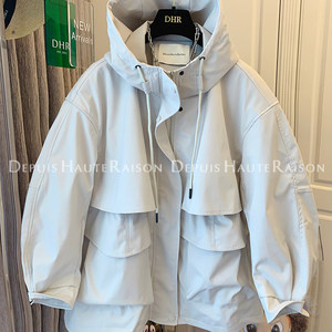 
DHR sports and casual workwear style super beautiful hooded windbreaker jacket loose mid-length women's 2025 autumn new style