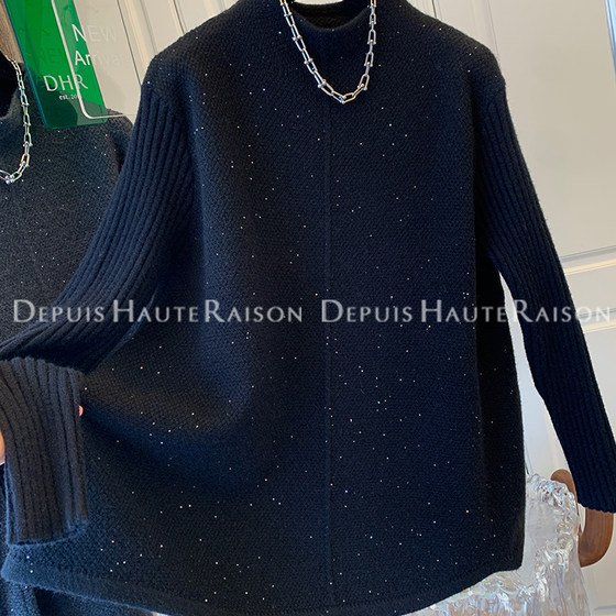 
DHR unique and super nice French sequined babydoll sweater sweater loose top for women 2025 winter new style