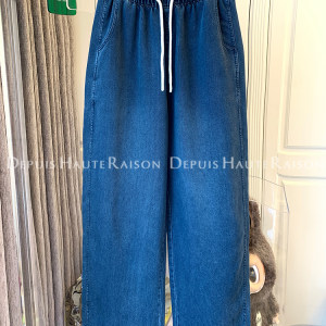 
DHR dark blue Tencel denim floor-length pants casual loose drape slim wide-leg long pants women summer thin large size