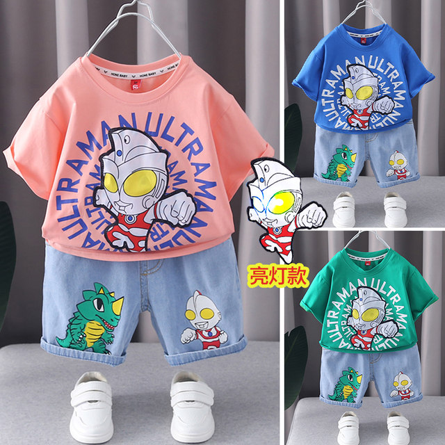 Children's Ultraman light-up clothes summer 2023 new boys short-sleeved ...