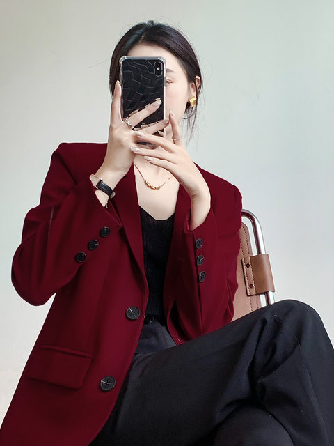 WANGTAITAI burgundy drooping small suit jacket for women Korean style ...
