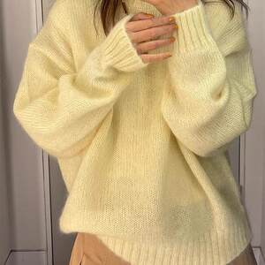 
Yellow soft waxy mohair sweater for women winter 2025 new style lazy loose knitted inner round neck pullover top