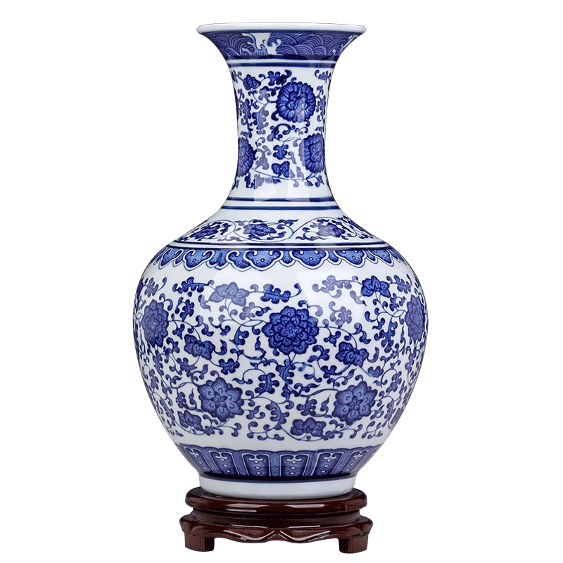 景德镇陶瓷器中式青花瓷花瓶摆件高级感新中式客厅玄关大号插