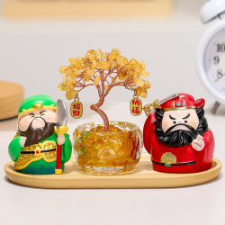 Guangong and Zhong Kui Workplace Protection Crystal Money Tree Office Desk Feng Shui Workstation Decoration Ornament