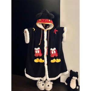 
Fun and cute Mickey Plush Hooded Nightgown for Women Autumn and Winter New Home Clothes Thickened Nightgown Dress for Outerwear