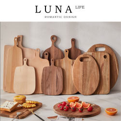 Luna·Foodtime·Solid Wood Cutting Board Cheese Steak Board Portable for Outdoor Camping |   Food Light