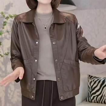 Temperament thin casual leather jacket Korean top girl
