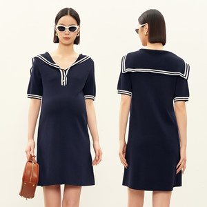 BELLYWEAR Maternity Dress 2026 Summer New Navy Navy Contrast Nursing Knitted Skirt