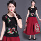 Chinese style women's tops summer new style ethnic embroidered short-sleeved T-shirt for women's embroidered slim fit large size base shirt