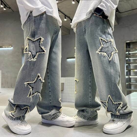 
New retro straight versatile wide-leg pants for boys jeans, spring and autumn fashion American loose trousers handsome and trendy