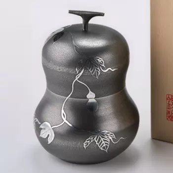 日本大阪锡器乾茂號造葫芦黑薰锡制茶筒茶叶罐咖啡罐礼品-Taobao