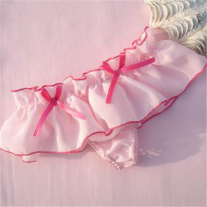 Girl with ruffled edge, low waist, solid color, sexy chiffon underwear, thong, women's nightgown, home clothes, matching underwear